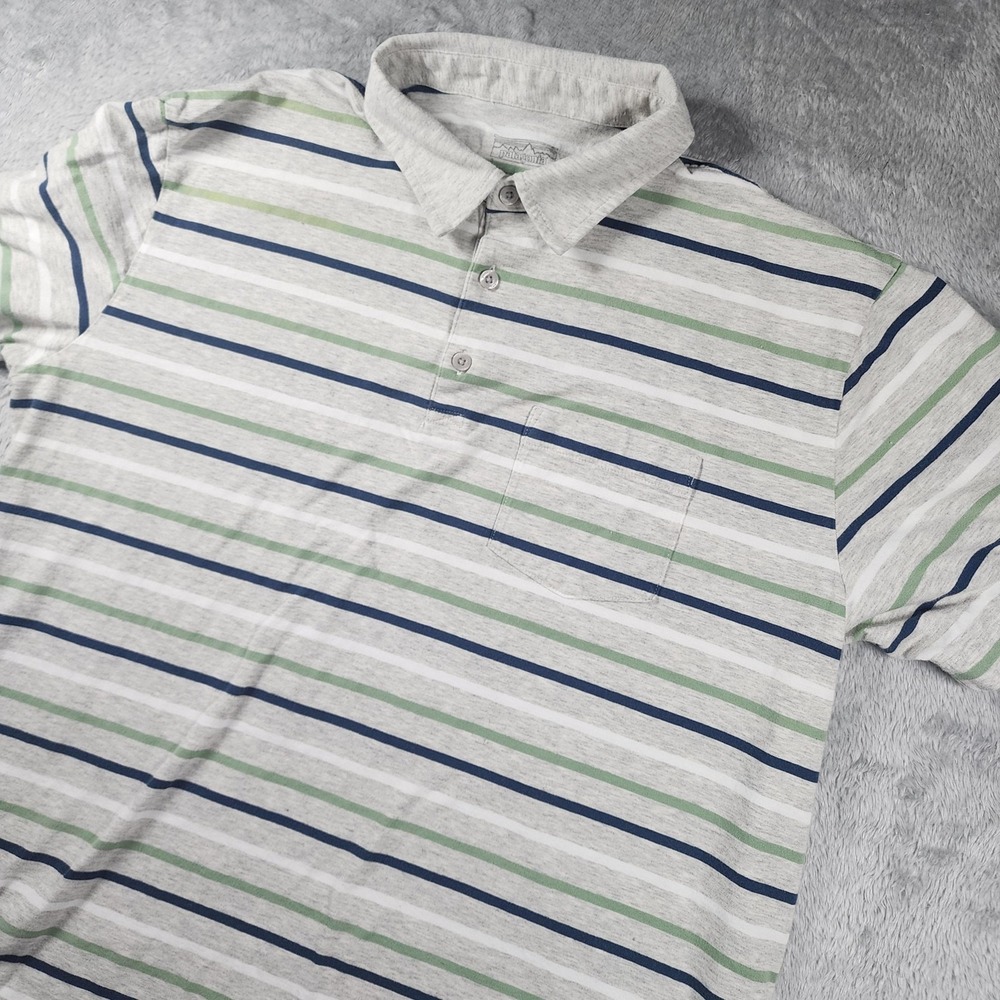 Patagonia Polo Shirt Mens Large Gray Squeaky Clean‎ Striped Organic Cotton